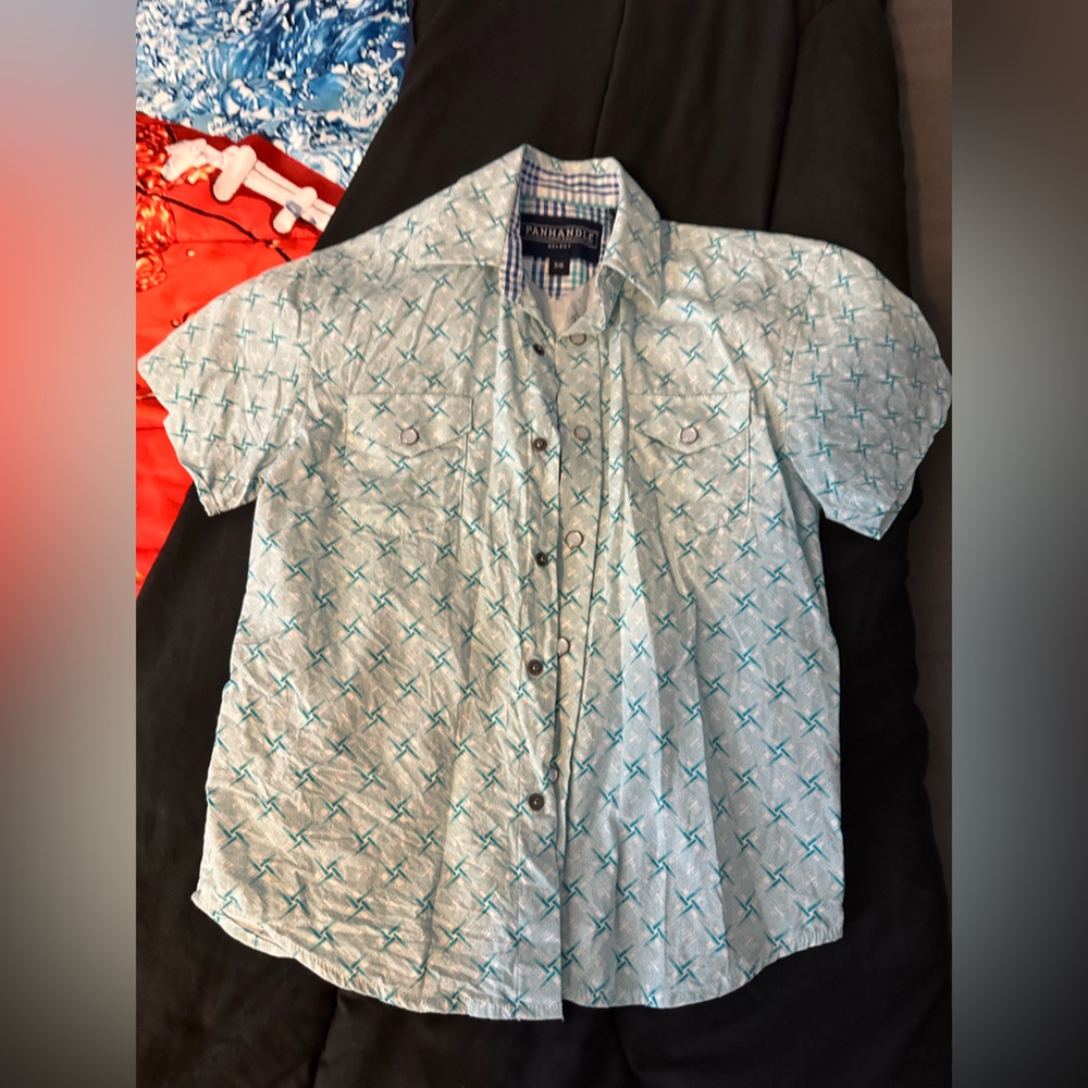 Panhandle boys's Teal and White Geometric Shirt From Buckle